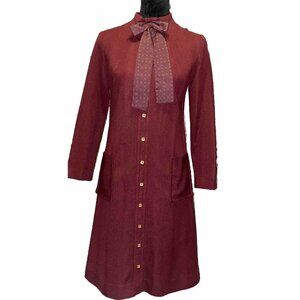 1960’s Jack Mann Original Designer Dress Long Sleeve Burgundy Sz S MIDI Vtg